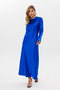 Платье атласное макси с расклешенными рукавами и полусвободным кроем Anastasia 1184 индиго - фото 5