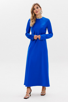 Платье атласное макси с расклешенными рукавами и полусвободным кроем Anastasia 1184 индиго - фото 2
