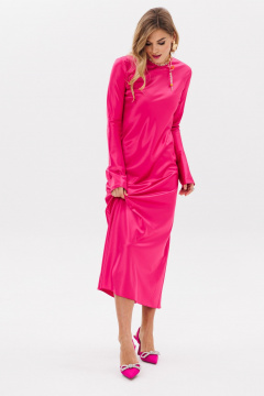 Платье из текстиля макси, рюшами и расклешением, полусвободный крой Anastasia 1184 фуксия - фото 3