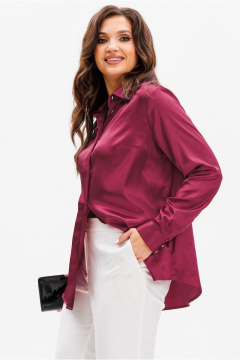 Блуза из атласа с воротником-стойкой и складками Mislana 1149 винный - фото 3