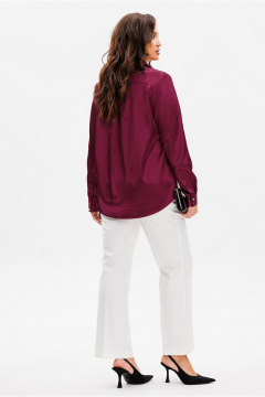 Блуза из атласа с воротником-стойкой и складками Mislana 1149 винный - фото 2