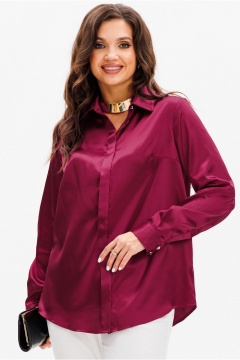 Блуза из атласа с воротником-стойкой и складками Mislana 1149 винный - фото 1