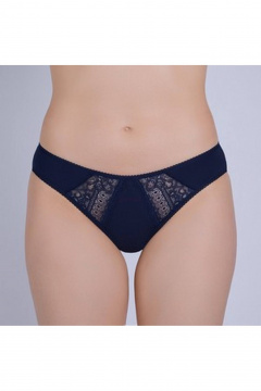 Трусы из хлопкового трикотажа с кружевной отделкой Verally 1064-2 темно-синий - фото 1