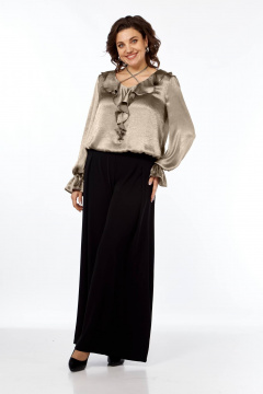 Бежевая нарядная блуза из струящейся ткани с завязками Ольга Стиль С-889 темный_беж-зелень - фото 5