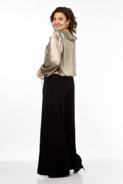 Бежевая нарядная блуза из струящейся ткани с завязками Ольга Стиль С-889 темный_беж-зелень - фото 3