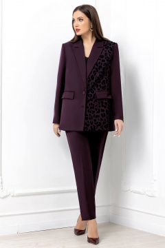 Демисезонный костюм брюки и жакет с анималистичным принтом Gold Style 2675 темный-бордо - фото 5