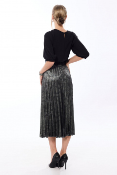 Блуза и юбка нарядный комплект, гофре, серый и черный Golden Valley 6683 серебро - фото 3