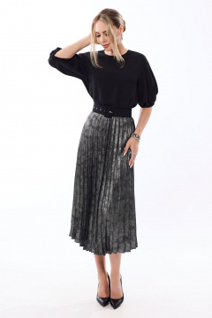 Блуза и юбка нарядный комплект, гофре, серый и черный Golden Valley 6683 серебро - фото 1