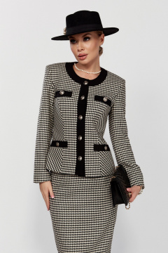 Костюм из трикотажа в стиле CHANEL с юбкой и жакетом DOGGI 1645 бежевый+черный - фото 4