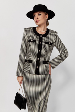 Костюм из трикотажа в стиле CHANEL с юбкой и жакетом DOGGI 1645 бежевый+черный - фото 2