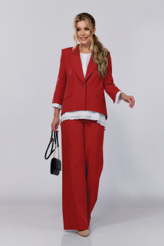 Деловой костюм из текстиля, жакет, брюки и шифоновая блуза DOGGI 2904 красный_молочный - фото 1