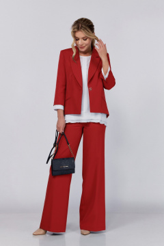 Деловой костюм из текстиля, жакет, брюки и шифоновая блуза DOGGI 2904 красный_молочный - фото 5