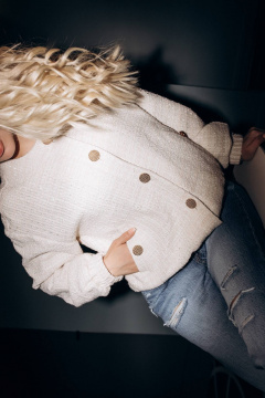 Бомбер oversize из твида, демисезон, белый с пуговицами LECIEL BR01 - фото 4