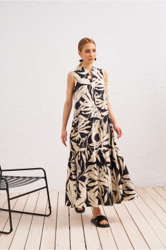 Летнее текстильное платье бежевое и черное для повседневных look BURVIN 9460-81 - фото 1