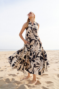 Летнее текстильное платье бежевое и черное для повседневных look BURVIN 9460-81 - фото 2