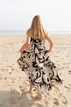 Летнее текстильное платье бежевое и черное для повседневных look BURVIN 9460-81 - фото 3