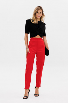 Красные зауженные брюки из костюмной ткани с разрезами EOLA 2661.1 красный - фото 4