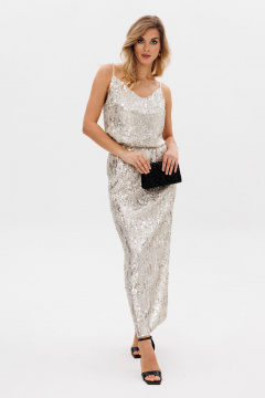 Молочная юбка миди с пайетками и шлицей сзади EOLA 2759.1 молочный - фото 4