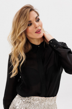 Круглогодичная нарядная блузка из текстиля с пуговицами EOLA 2789 черный - фото 1