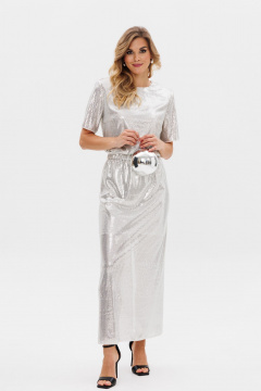 Молочная юбка миди с пайетками и разрезом сзади EOLA 2791 молочный - фото 5
