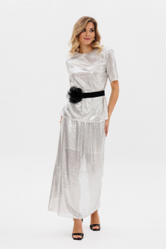 Молочная юбка миди с пайетками и разрезом сзади EOLA 2791 молочный - фото 3