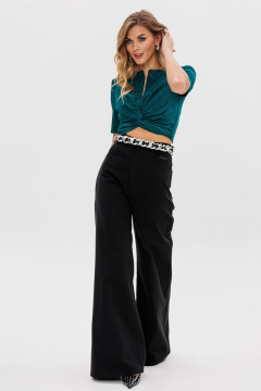 Круглогодичная нарядная блузка из текстиля с рельефами EOLA 2793 изумруд - фото 4