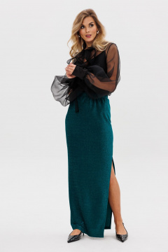 Зеленая макси-юбка зауженная с разрезом и классическим силуэтом EOLA 2794 изумруд - фото 3