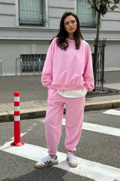 Розовые спортивные брюки из футера с велюром LECIEL TR05 - фото 4