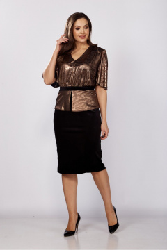 Платье из бархата и трикотажа с баской и поясом Mira Fashion 5512 - фото 3