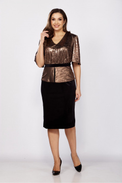 Платье из бархата и трикотажа с баской и поясом Mira Fashion 5512 - фото 2