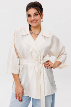 Жакет-рубашка с воротником рубашечного типа и поясом Anelli 1508 шампань - фото 1