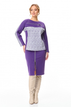 Трикотажный костюм из юбки и джемпера с серебряным напылением T&N 7602 фиолет - фото 1