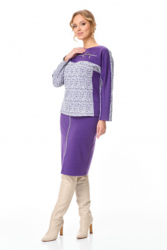 Трикотажный костюм из юбки и джемпера с серебряным напылением T&N 7602 фиолет - фото 2