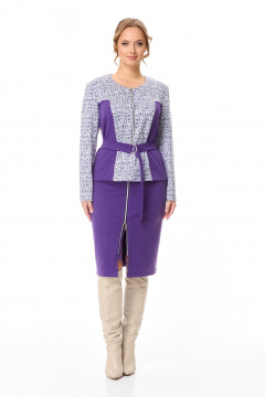 Фиолетовый трикотажный костюм с застежкой-молнией и съемным поясом T&N 7603 фиолет - фото 1