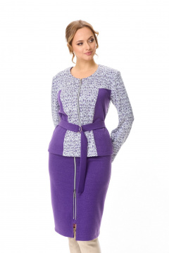 Фиолетовый трикотажный костюм с застежкой-молнией и съемным поясом T&N 7603 фиолет - фото 3