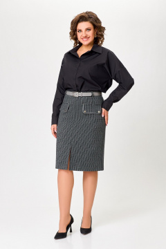 Юбка полуприлегающая с клапанами и разрезом Swallow 811 чёрно-серый - фото 2