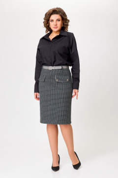 Юбка полуприлегающая с клапанами и разрезом Swallow 811 чёрно-серый - фото 1