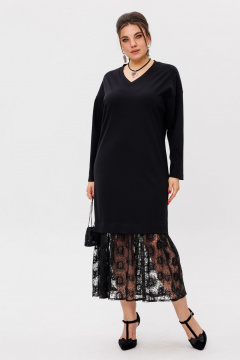 Платье-универсал с V-образным вырезом и гипюром Anelli 1518 ворона - фото 5