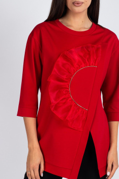 Демисезонная трикотажная блузка со стразами и органзой VIZAVI 720 красный - фото 3