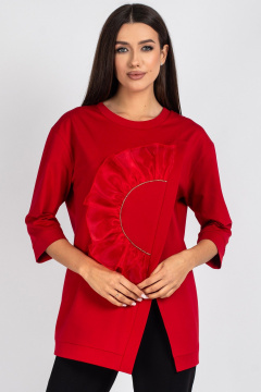 Демисезонная трикотажная блузка со стразами и органзой VIZAVI 720 красный - фото 2