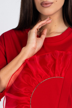 Демисезонная трикотажная блузка со стразами и органзой VIZAVI 720 красный - фото 5