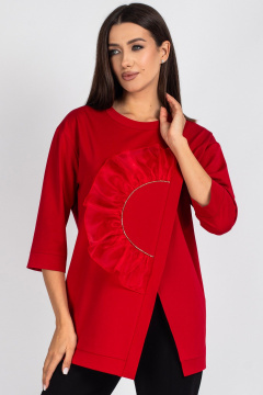 Демисезонная трикотажная блузка со стразами и органзой VIZAVI 720 красный - фото 1