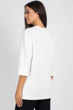 Демисезонная трикотажная блузка со стразами и органзой VIZAVI 720 молочный - фото 5