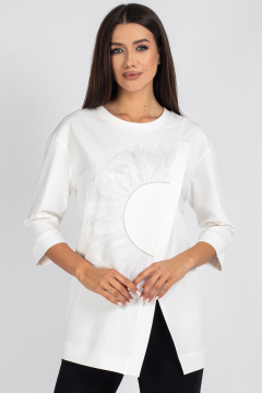 Демисезонная трикотажная блузка со стразами и органзой VIZAVI 720 молочный - фото 4