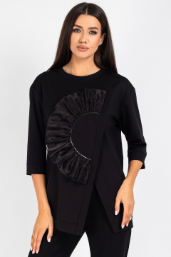 Демисезонная трикотажная блузка со стразы и органзой VIZAVI 720 черный - фото 5