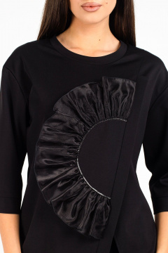 Демисезонная трикотажная блузка со стразы и органзой VIZAVI 720 черный - фото 4