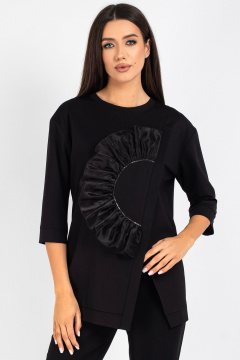 Демисезонная трикотажная блузка со стразы и органзой VIZAVI 720 черный - фото 3