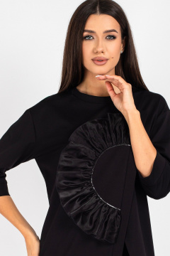 Демисезонная трикотажная блузка со стразы и органзой VIZAVI 720 черный - фото 2