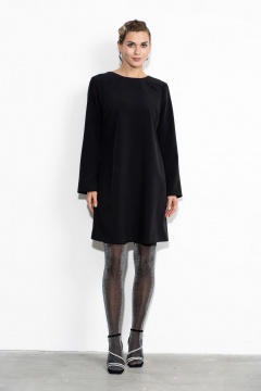 Черное платье с фигурным вырезом и трендовой тесьмой Luna 202 черный - фото 5