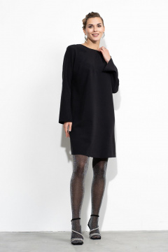 Черное платье с фигурным вырезом и трендовой тесьмой Luna 202 черный - фото 1